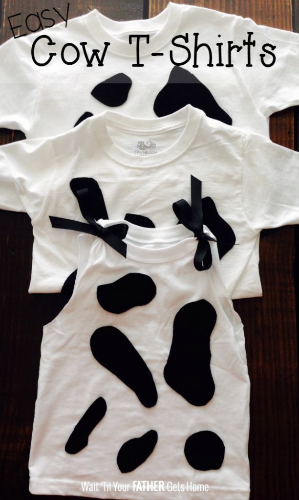 Easy Cow T-Shirts via Wait Til Your Father Gets Home #Halloween #HalloweenCostumes #CowCostumes