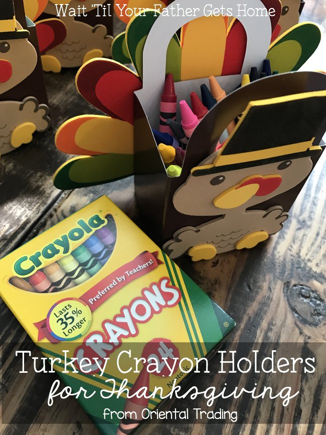 Turkey Crayon Holders with Oriental Trading via Wait Til Your Father Gets Home #Thanksgiving #TurkeyCrafts #CrayonHolders #sp