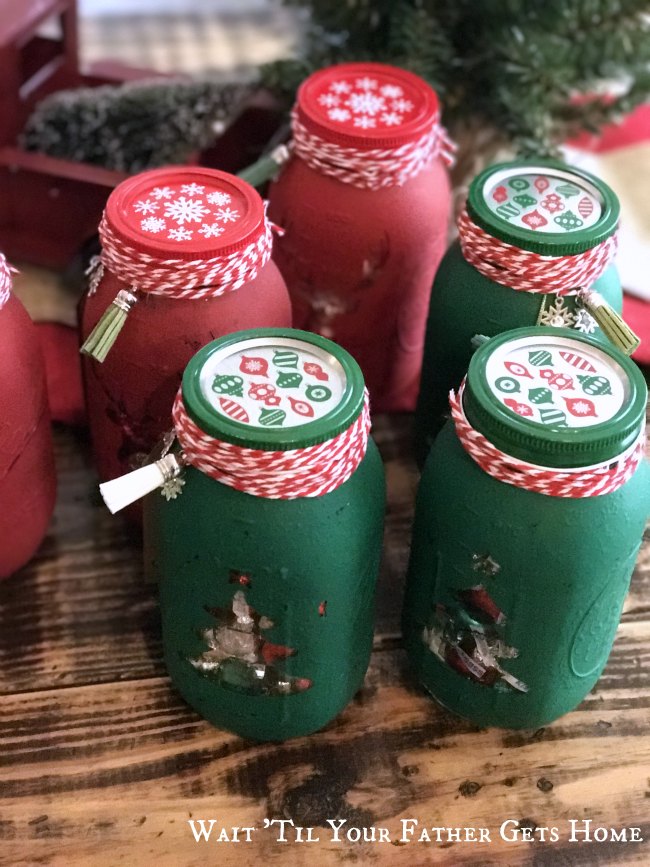 Mason Jar Christmas Candy gift idea via Wait 'Til Your Father Gets Home & Oriental Trading #MasonJarGifts #ChristmasGifts #GiftIdea #TeacherGifts