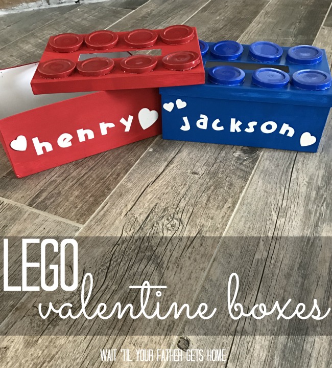 Lego Valentine Boxes with Oriental Trading products via Wait 'Til Your Father Gets Home #ValentinesDay #ValentinesDayBoxes #ValentineGifts