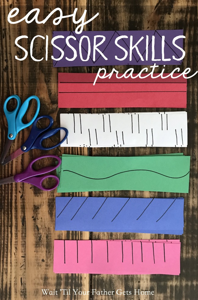 Easy Scissor Skills practice via Wait 'Til Your Father Gets Home #scissorskills #scissorpractice #scissors #homeschool #preschool #summerlearning #Learn365 #OrientalTrading #ad 