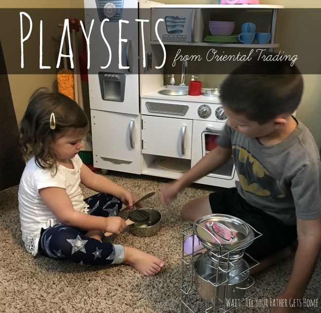 Playsets from Oriental Trading are the perfect way to beat the heat or help a rainy day pass you by this summer via Wait 'Til Your Father Gets Home #ad #OrientalTrading #MelissaandDoug #playsets #pretendkitchen #activeplay