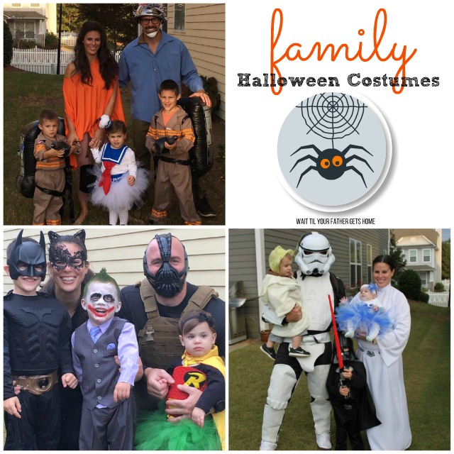 Family Halloween Costume ideas via Wait Til Your Father Gets Home & Oriental Trading #ad #sp #OrientalTrading #Halloween #HalloweenCostumes #FamilyCostumes #FamilyHalloweenCostumes #ThemeCostumes #GroupCostumes #StarWars #Avengers #Batman #Ghostbusters #kidcostumes