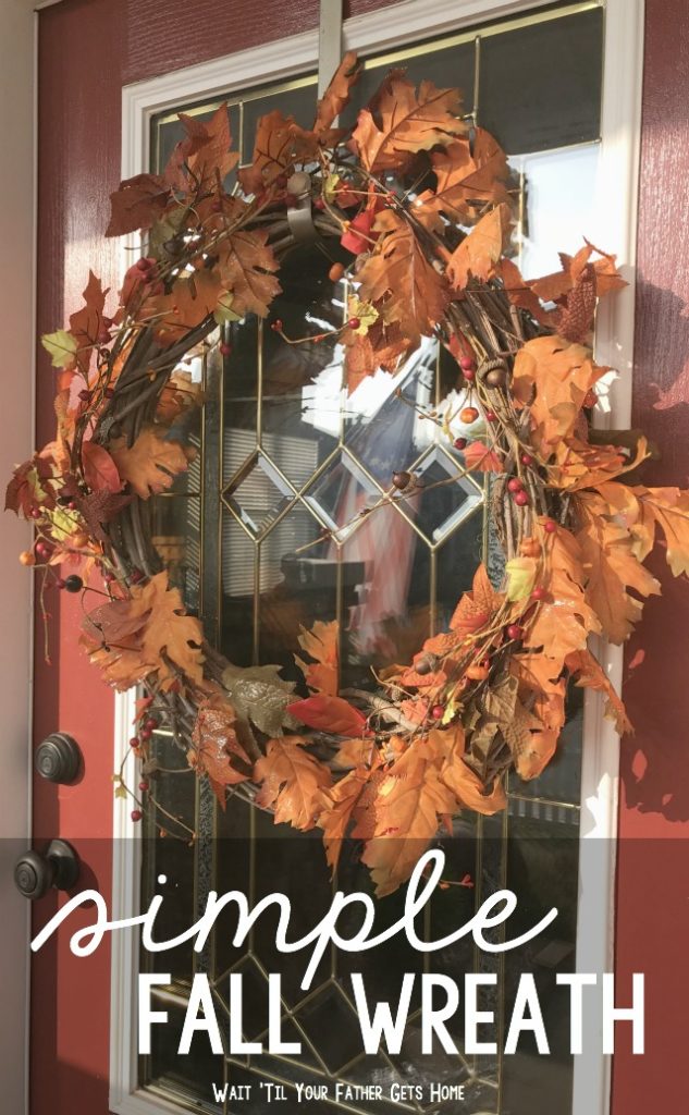 Simple Fall Wreath via Wait Til Your Father Gets Home #OrientalTrading #ad #sponsored #fallwreath #mapleleafwreath