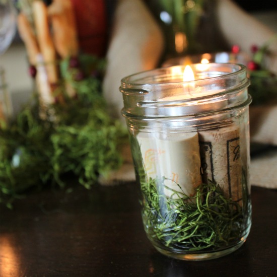 Moss, Cork, and Mason Jar Candles @ WTYFGH
